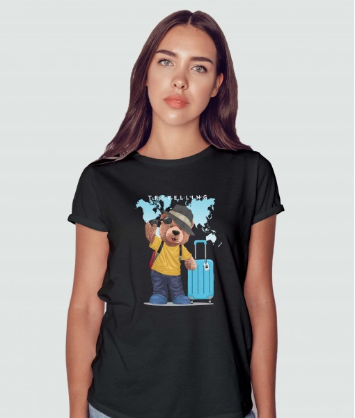 Дамска тениска с щампа Мечета Traveling bear